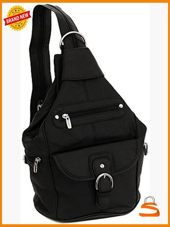 Leather Convertible 7 Pocket Medium Backpack Purse Shoulder Bag